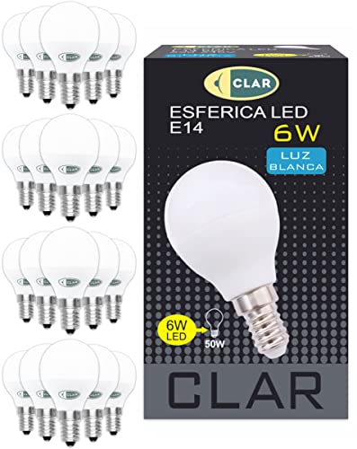CLAR - Led Lampe E14 6W, E14 Glühbirne, Led Leuchtmittel E14, (Entspricht 40-50W), LED Glühbirne, LED E14 6W Neutralweiß 2700ºK (Pack 20)