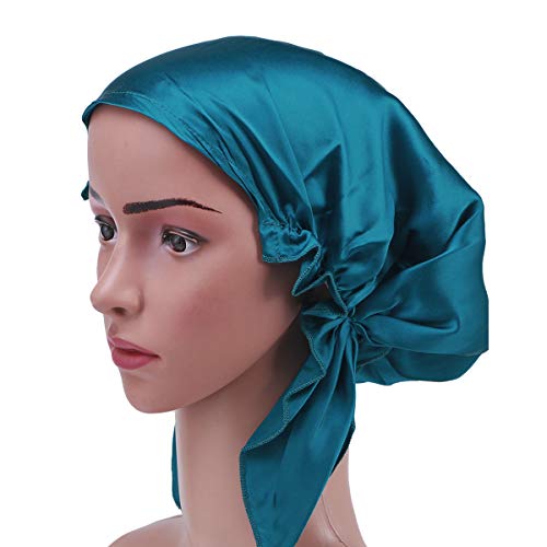 Frcolor Maulbeerseide schlafmütze Lange Haare Motorhaube Nacht Haar Motorhaube Hut für Frauen mädchen (blau)
