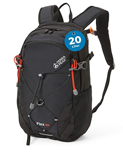 Terra Peak Flex 20 Wanderrucksack 20L Damen Herren & Erwachsene schwarz klein - Trekking-Rucksack ergonomisch - Outdoor Daypack wasserdicht - Wander-Rucksäcke leicht mit Rückenbelüftung zum Wandern