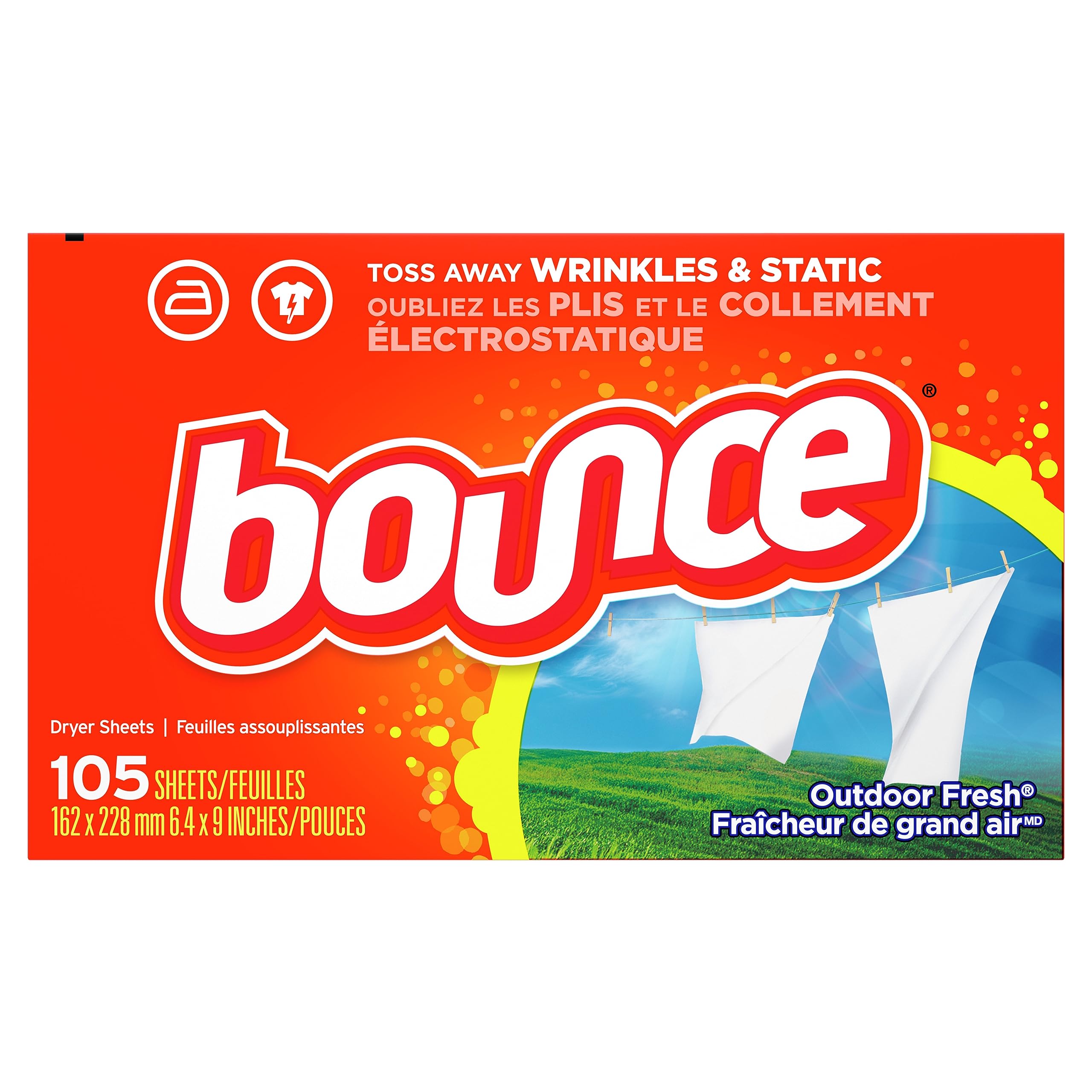 Bounce Outdoor Fresh Fabric Softener Dryer Sheets 105 Stück aus den USA Tücher Trocknertücher