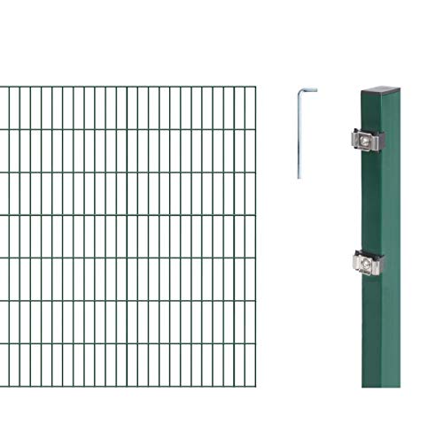 GAH-Alberts, grün 651176 Doppelstabmattenzaun als 16 tlg. Zaun-Komplettset wahlweise in verschiedenen Farben | kunststoffbeschichtet, Höhe 140 cm | Länge 14 m