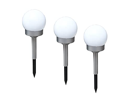 3x LED Solar Außen Steck Lampen Garten Erdspieß Kugel Rasen Leuchten weiß Globo 33770-3