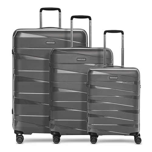 REDOLZ Essentials 10 Hartschalen 3er Koffer-Set Damen/Herren – leichte Reise-Trolleys, hochwertiges Polypropylen Material, 4 Doppelrollen & TSA-Schloss (Grey-Metallic, Koffer-Set (3-teilig)