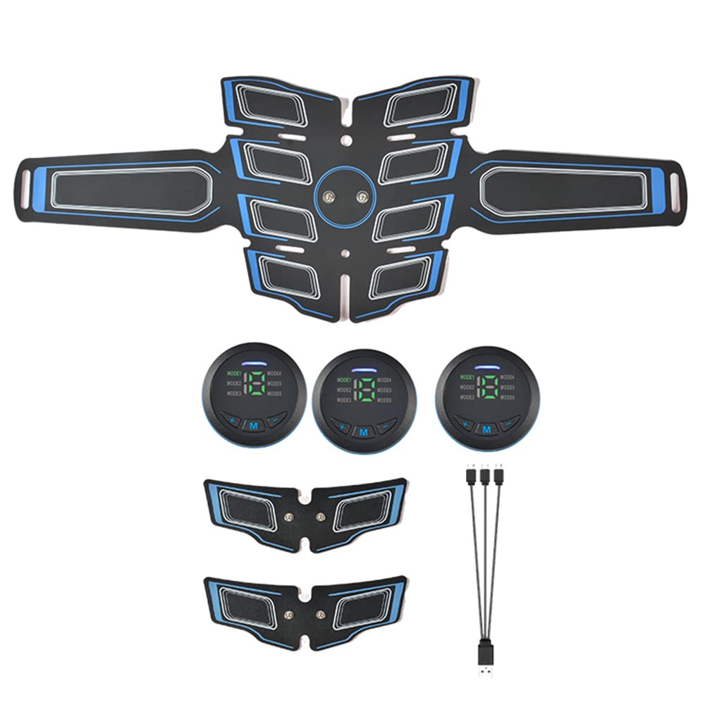 YSSMAO EMS Bauchmuskeln Stimulation Trainer USB Wiederaufladbare Abnehmen Massagegerät + 3 Controller ABD Bauchmassage,Blau