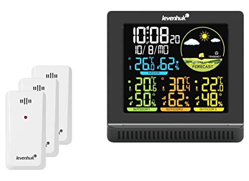 Levenhuk Wezzer PLUS LP40 Drahtlose Digitale Wetterstation mit 3 Fernsensoren, Thermometer, Hygrometer, Uhr und Kalender