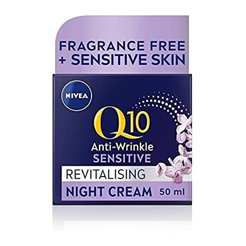 NIVEA Q10 Power Sensitive Nachtcreme (50 ml), Nachtcreme für Frauen, parfümfreie NIVEA Q10 Nachtcreme, Coenzym Q10 und Lakritz-Extrakt, regeneriert die Haut über Nacht