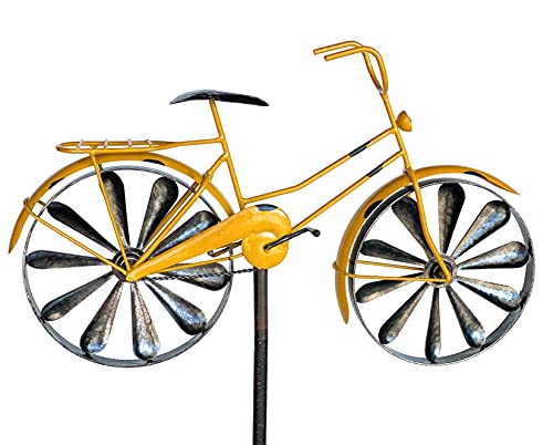 DanDiBo Gartenstecker Metall Fahrrad XL 160 cm Gelb 96101 Shabby Windspiel Windrad Wetterfest Gartendeko Garten Gartenstab Bodenstecker