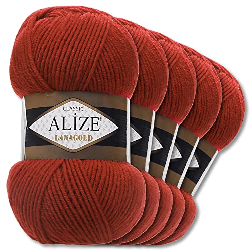 Alize 5 x 100 g Lanagold Wolle | 53 Auswahl | Stricken Häkeln Wolle (36 | Tabak)