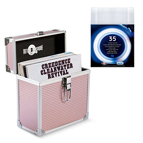 Retro musique Aluminium-Schallplatten-EP-Aufbewahrungsbox für bis zu 35 PS (7 Zoll), rose gold, Retro