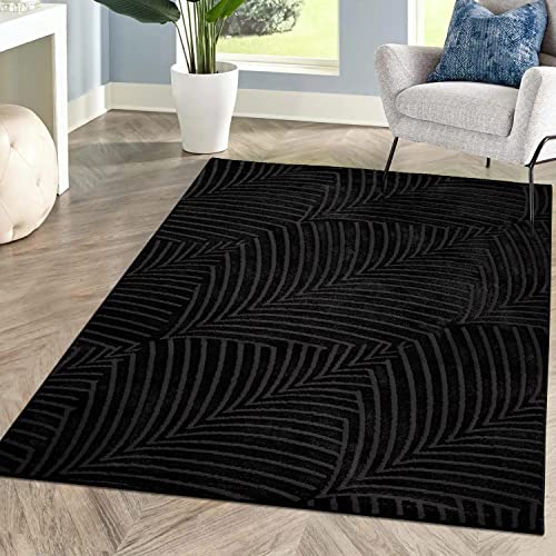 carpet city Teppich Kurzflor Wohnzimmer - Schwarz, Grau - 140x200 cm - Friseé mit 3D-Effekt - Florales Muster für Schlafzimmer Flur Esszimmer