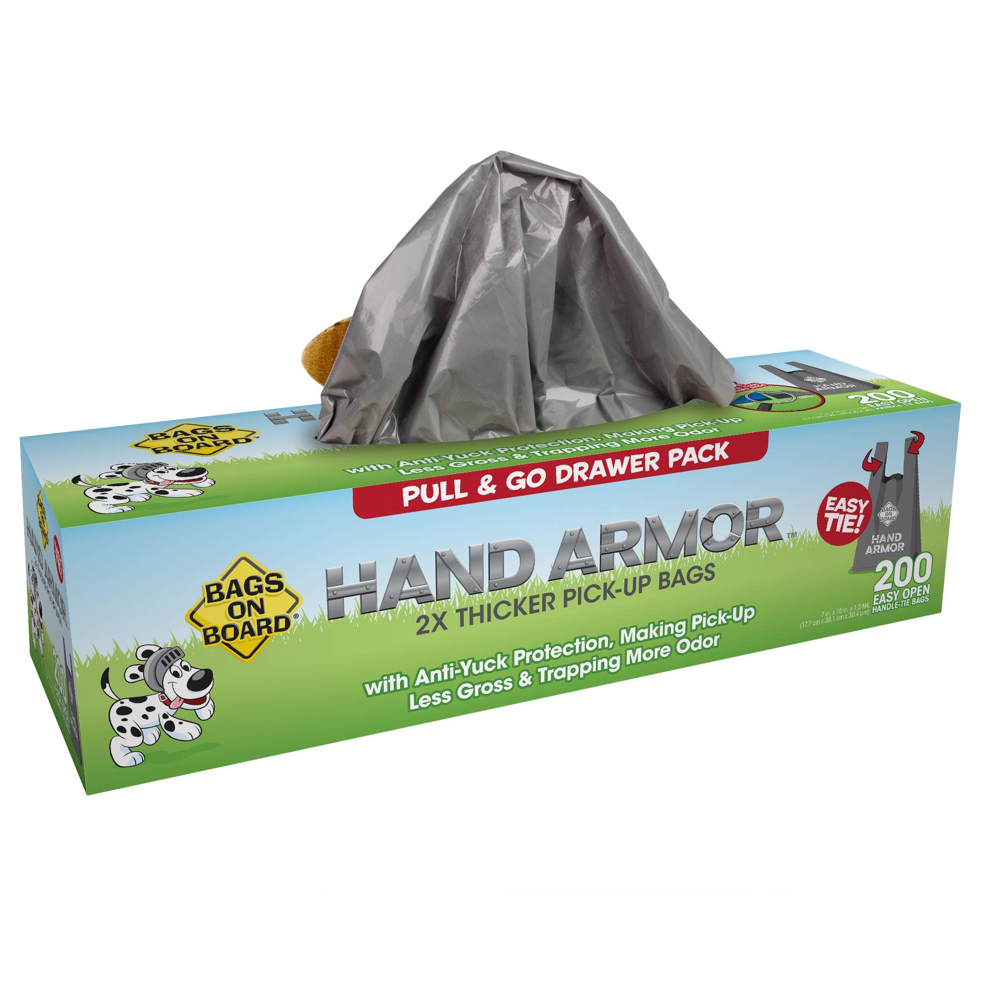 Bags on Board Hand Armour Kotbeutel extra stark - 200 Beutel mit Griff im Pull & Go Spender