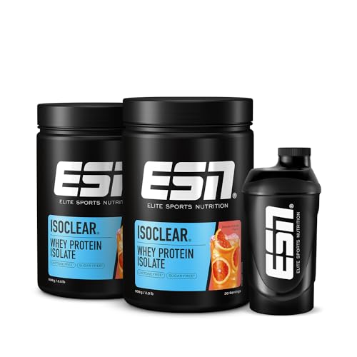 ESN ISOCLEAR Whey Isolate Protein Pulver, Bloody Orange, 2 x 908 g + Gratis ESN Shaker