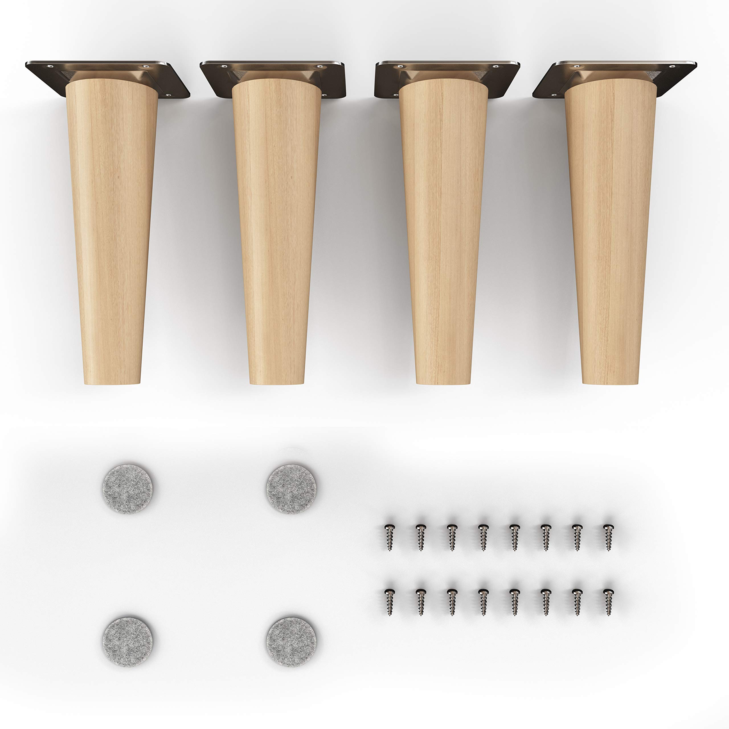 sossai® Holz-Möbelfüße - Clif Round | Öl-Finish | Höhe: 15 cm | HMF1 | rund, konisch (gerade Ausführung) |Material: Massivholz (Buche) | für Stühle, Tische, Schränke etc.