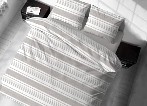 Biancheria Web Bettbezug für französisches Bett aus 100% Baumwolle, gestreift, Beige