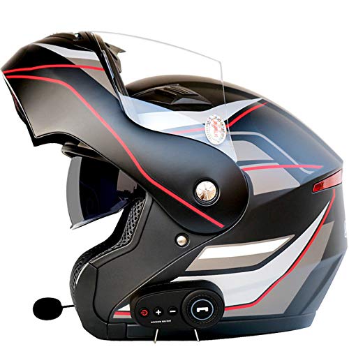 ZLYJ Helm Bluetooth Motorrad Helm Modularer Doppel-Sonnenblenden-Vollhelm mit Flip-Typ, ECE-zertifizierter Helm, Integriertes Mp3 FM Broadcast Integrated Intercom-Kommunikationssystem D,XXL