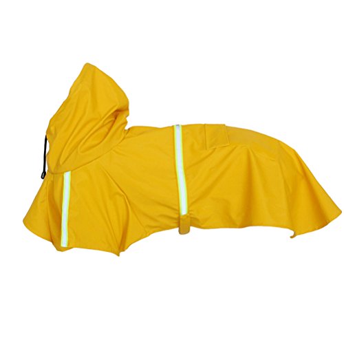 POPETPOP Hunderegenmantel mit Kapuze reflektierender Streifen Regenponcho wasserdichte Regenjacke für Haustier und Hund - Größe XL (gelb)