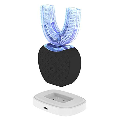 Iash Tooth Cleaner Elektrische Ultraschallzahnbürste-automatische Zahnweißung 360 Grad mit U-Art Zahnbürste Vegan Zahn IPX7 wasserdicht,Black