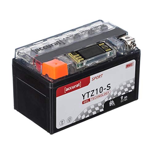 Accurat Motorradbatterie YTZ10-S 9Ah 130A 12V Gel Starterbatterie mit LCD Display Erstausrüsterqualität rüttelfest leistungsstark wartungsfrei