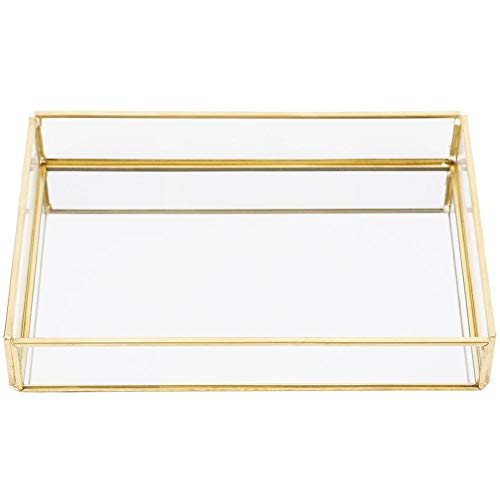 Ladieshow Make-up-Taschen, Vintage Metall Glas Aufbewahrungsbox Gold Tablett Schmuck Kosmetik Vitrinen(Medium)