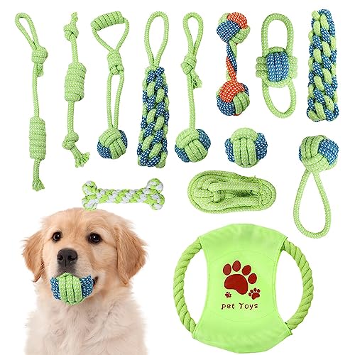 PW TOOLS Hundespielzeug aus Seil,13-teiliges kleines Welpen-Seilspielzeug - Kauspielzeug zur Zahnreinigung, lustige Interaktion mit Löwenball-Design, für Welpen, Wolfshunde und kleine Hunde