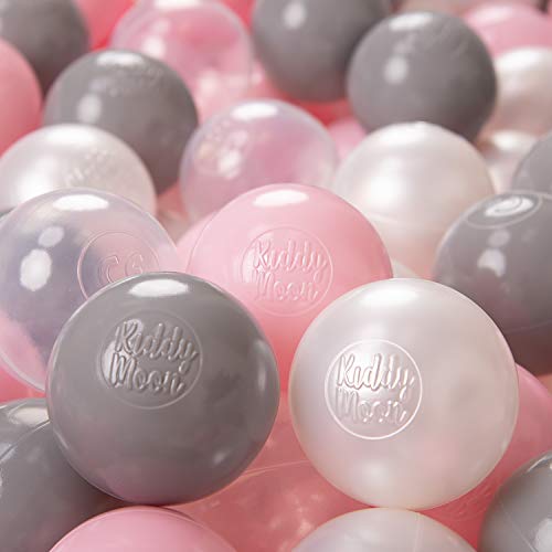 KiddyMoon 500 ∅ 6Cm Kinder Bälle Für Bällebad Spielbälle Baby Plastikbälle Made In EU, Perle/Grau/Transparent/Rosa