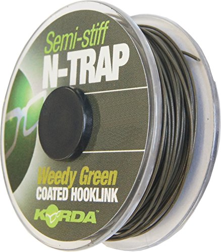 Korda N-Trap Semi Stiff 20m - Vorfachschnur für Karpfenmontagen, Schnur für Karpfenvorfach, Vorfachmaterial für Karpfen, Tragkraft:20lbs/9.1kg, Farbe:Weed (Grün)