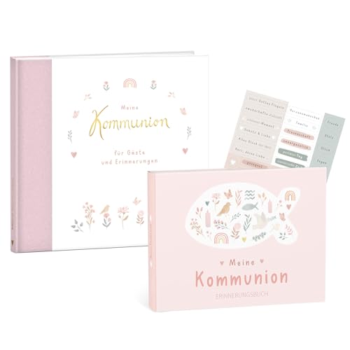 mintkind® Kommunion Geschenkset Blumen "Meine Kommunion" Erinnerungsbuch + Gästebuch I 154 Seiten zum Selbstgestalten für Erinnerungen zur Kommunion I Geschenk zur Kommunion Junge & Mädchen