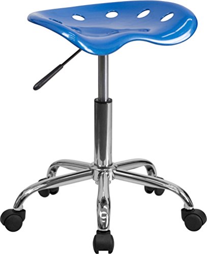Flash Furniture Arbeitshocker ohne Rückenlehne – Ergonomischer Schreibtischstuhl höhenverstellbar – Bürostuhl mit Traktorsitz für Home Office und Büro – Blau
