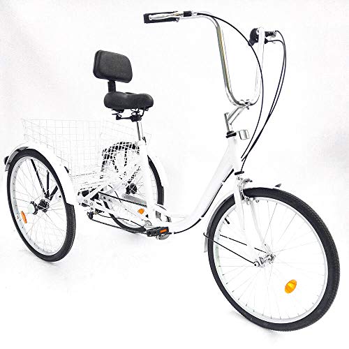 YUNRUX Dreirad mit Warenkorb 3 Rad Erwachsene Fahrrad 24 Zoll 6 Gänge Erwachsenendreirad Dreirad für Erwachsene (Weiß)