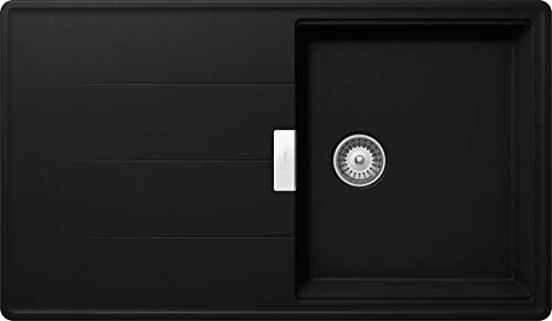 Schock hochwertige Küchenspüle 86 x 50 cm Tia D-100 Puro - CRISTADUR schwarze Spüle mit Abtropffläche ab 60 cm Unterschrank-Breite, TIAD100APUR
