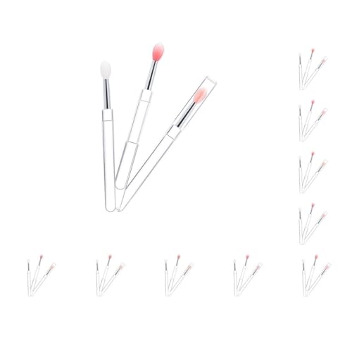 10 Set mit 3 Stück Lipgloss-Pinseln, wiederverwendbar, Make-Up-Lidschatten-Pinsel mit staubdichtem Deckel, Kosmetikzubehör für Reisen, Profi-Salon