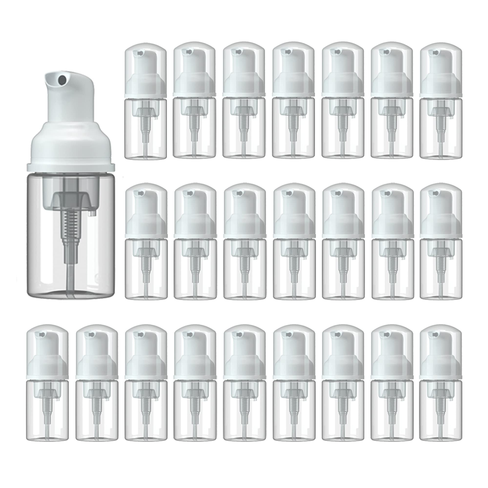 INCETUE 24 Stück Leere Schaumspender, 30 ml Mini Schäumende Plastik Pumpflasche, Nachfüllbarer Tragbare Flüssigkeit Spenderflasche, Klare Small Reiseflaschen für Kosmetik, Wimpernshampoo