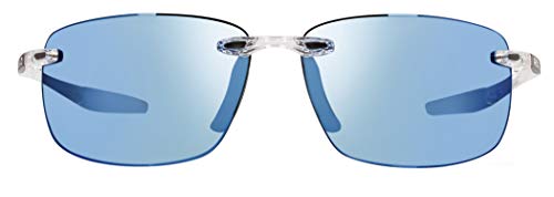 Revo Sonnenbrille Descend N: Polarisierte Gläser filtern UV, randloser rechteckiger Rahmen, Kristallrahmen mit Blue Water-Linse