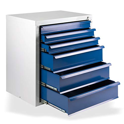 1a-Topstore Werkstatt-Schubladenschrank mit 6 Schubladen, BxTxH: 700x435x750 mm, RAL 7035, Lichtgrau/RAL 5012 Lichtblau