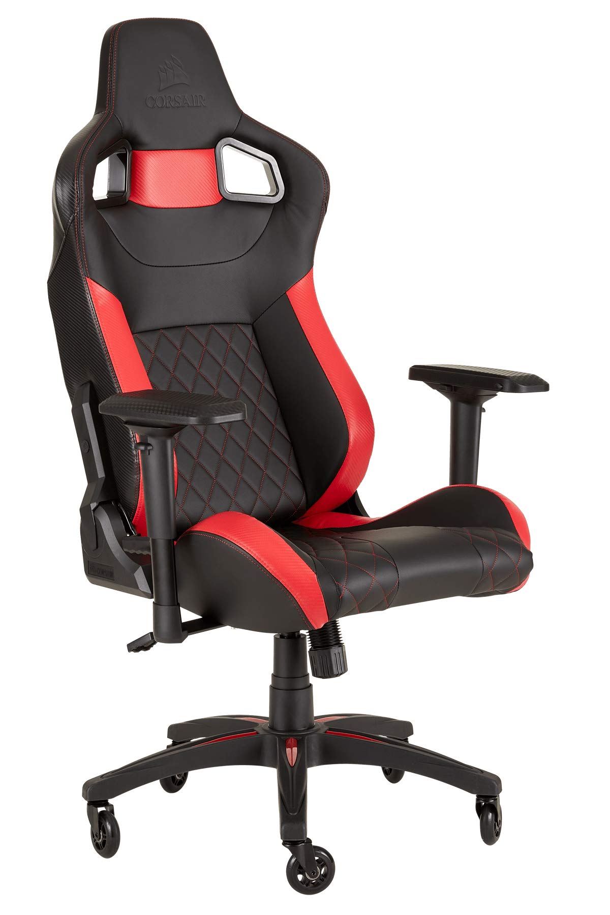 Corsair T1 Race - Kunstleder Gaming Rennsport Stuhl (Einfache Montage, Ergonomisch Schwenkbar, Verstellbare Sitzhöhe & 4D Armlehnen, Komfortable breite Sitzfläche mit hoher Rückenlehne) Rot