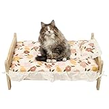 Atnhyruhd Katze Holzbett mit Kissen Katzenbett für Haushalt Kleintier dekorative Hundebett Katzenbett und Hundebett streichfreies Massivholz
