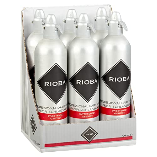 RIOBA Sprühsahne gesüßt 35 % Fett 6er Pack (6x700ml Dose) + usy Block