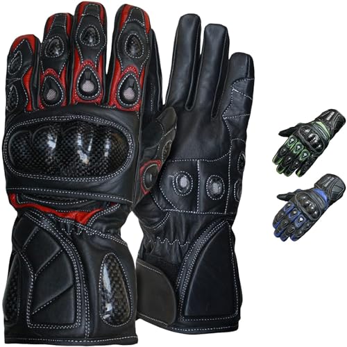 German Wear Motorradhandschuhe Motorrad Biker Handschuhe Lederhandschuhe, Größe:12=XXXL, Farbe:Rot