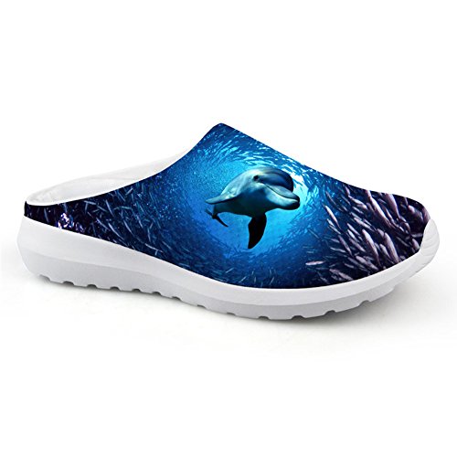 Showudesigns Damen Herren Plateau Hausschuhe Beach Schuhe Blau Drinnen Draussen Pantoffeln Slippers - Blau Delfin - Größe: 37 EU