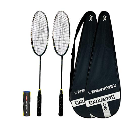 Browning Plasma Platinum 75 Graphit Badmintonschläger (Einzel-, Set- und Doppelset-Optionen erhältlich) (2 Schläger, Abdeckungen und Shuttles)