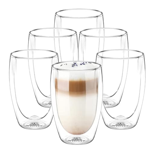 Wilmax | Thermogläser | Doppelwandige Gläser Latte Macchiato | Cappuccino Tassen | Trinkgläser | Kaffeegläser | Eiskaffee Tasse | Wassergläser | 400 ml | 6er-Set