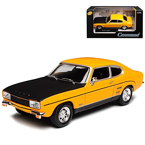 Cararama Ford Capri RS I 1. Generation Coupe Gelb Orange mit Schwarz 1968-1973 1/43 Modell Auto