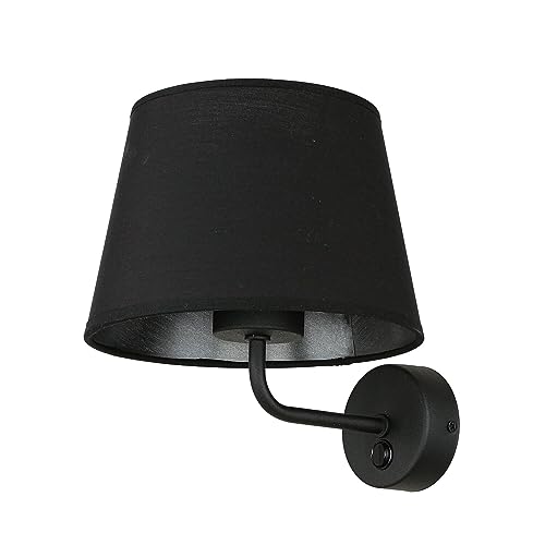 Wandleuchte Schwarz Stoff Schirm Trichter Metall Gestell Bauhaus Design Schlicht E27 Flurlampe Wandlampe