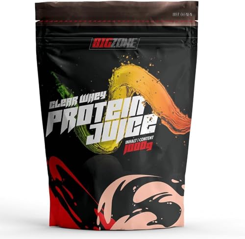 Big Zone Protein Juice Mango Maracuja | Protein Whey Isolat | Erfrischungsgetränk Charakter und Konsistenz | Hoher Proteingehalt | Eiweisspulver niedrige Zucker- & Fettwerte | 1000g