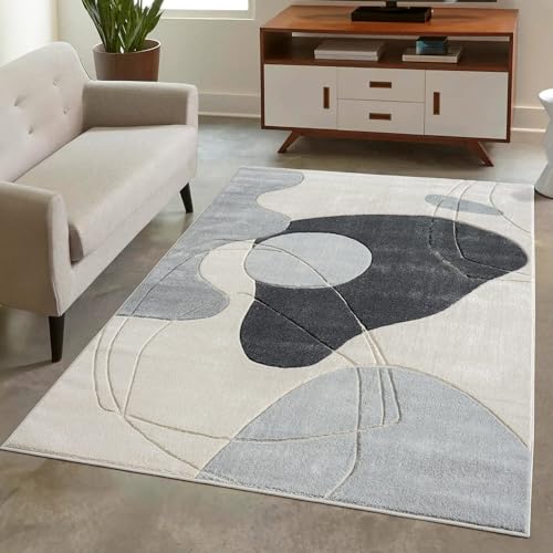 carpet city Teppich Kurzflor Grau - 120x170 cm - Moderne Wohnzimmer-Teppiche Abstraktes Muster mit 3D-Optik - Flachflor Bodenbelag Deko Schlafzimmer, Esszimmer