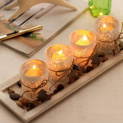 JinsenTGG 4 Stück Kerzenständer Teelichthalter, Kerzenleuchter Kerzenhalter mit Holztablett Tischdeko Deko für Wohnzimmer Schlafzimmer Balkon Badezimmer
