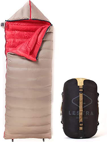 Lestra Outdoor Cocoon Decke – T° Limit Komfort-10 °C – linker Verschluss – bequem & technisch – Entendaunen – Erwachsene 1,6 kg Schlafsack, Gold, 190+40 x 80 cm