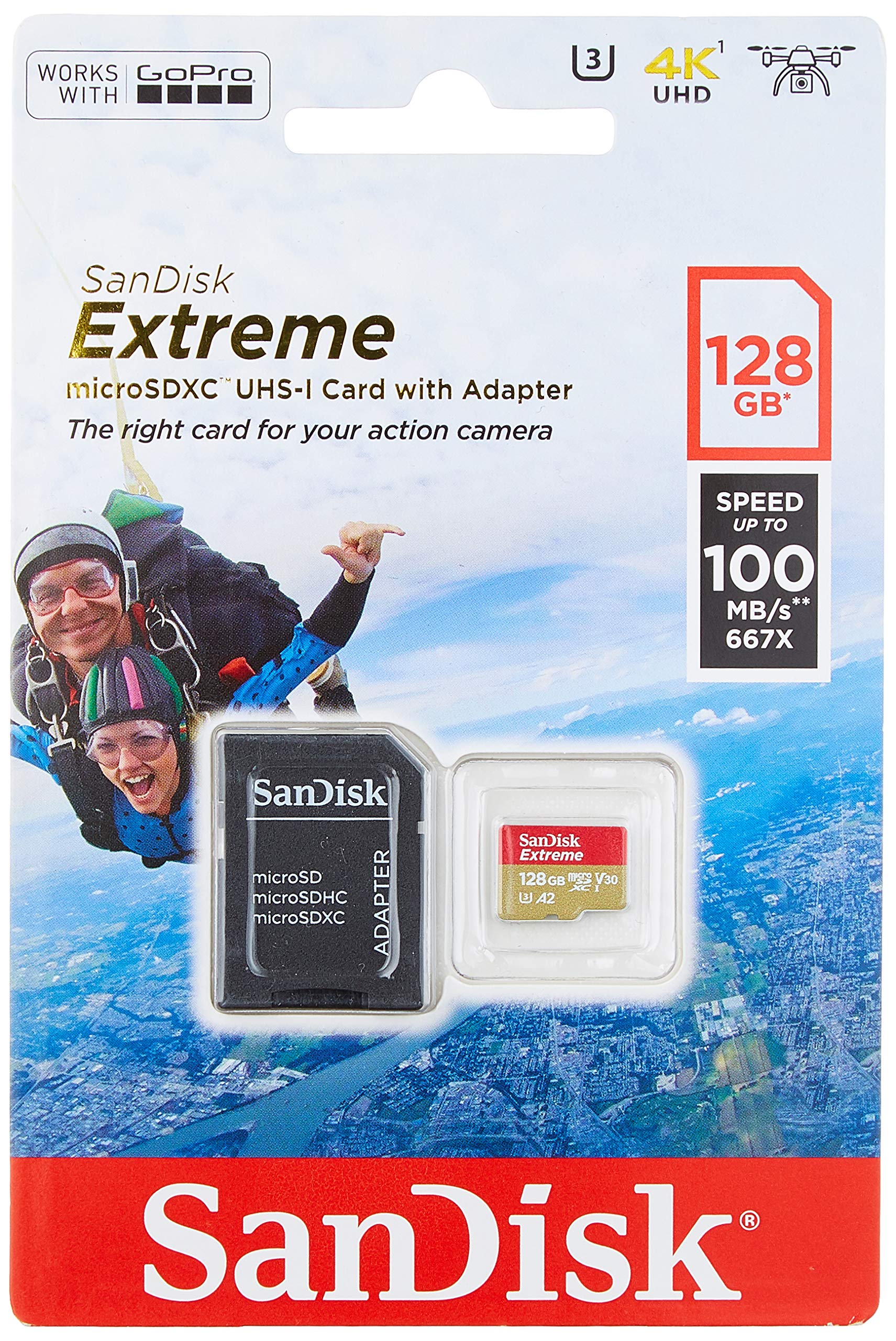 SANDISK - Extreme micro SDXC-Speicherkarte 128 GB I Multimedia-Dateispeicher I SD-Adapter inklusive Lesegeschwindigkeit 100 MB / s - Schwarz