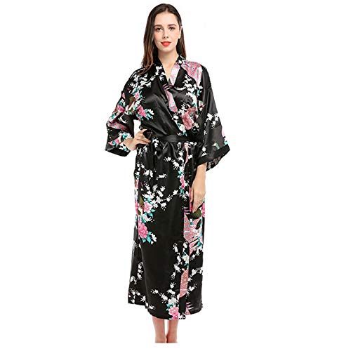 Damen Kimono Roben Morgenmantel Seide Robe V-Ausschnitt Kimono lose Nachtwäsche Print Bademantel Leichte Nachtwäsche Damen Morgenmantel 004-M