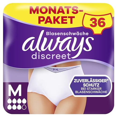 Always Discreet Inkontinenz-Höschen Plus Spar-Paket bei Blasenschwäche, Größe M, 36 Höschen (4 Packungen x 9 Stück)
